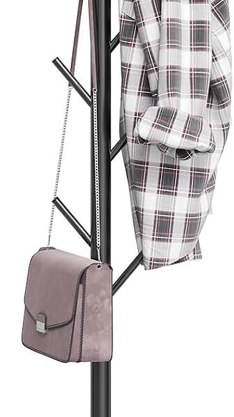 Metal coat rack with natural marble base, 10 hooks, 3 adjustable heights, heavy duty coat tree for entryway, hallway, bedroom, office.