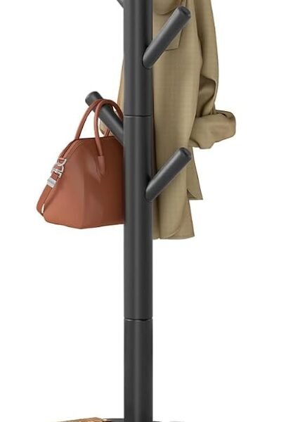 Coat rack freestanding with 8 hooks and storage shelf, hall coat tree, for coats, hats, bags, entryway, hallway, bedroom.