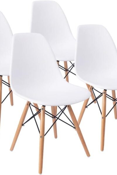 Dining chairs set of 4, plastic shell lounge chair, mid-century modern style, for kitchen, dining, bedroom, living room.