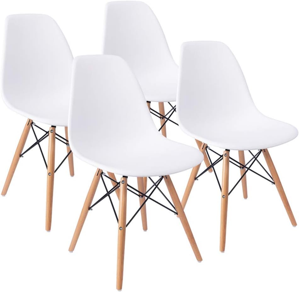 Dining chairs set of 4, plastic shell lounge chair, mid-century modern style, for kitchen, dining, bedroom, living room.