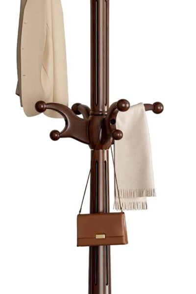 Solid wood rotary coat rack freestanding with 2 layer hooks, heavy duty, 360° rotating coat hanger stand for entryway, bedroom, office.