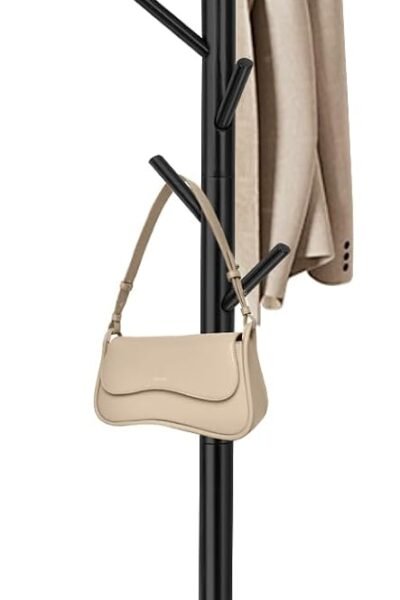 Freestanding coat rack with 8 hooks and 3 adjustable sizes, tree-shaped design, for bedroom, hallway, entrance, office, for hats, coats, scarves, handbags.