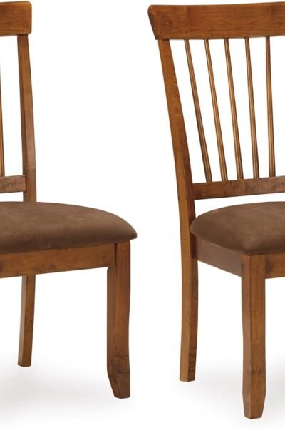 Dining chairs set of 2, wooden frame, brown finish, classic design, for dining room and kitchen.