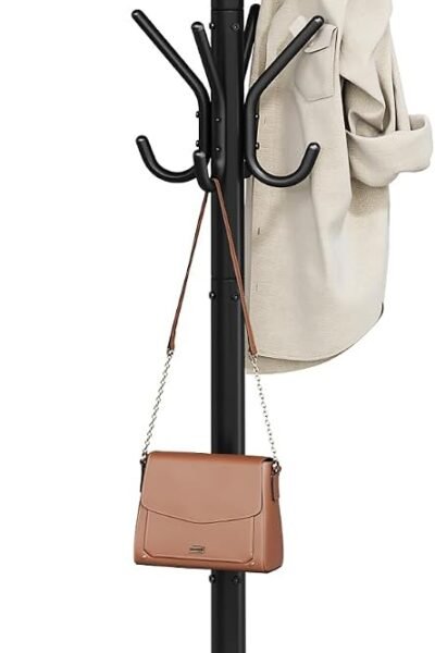 Coat rack freestanding with 16 hooks, metal coat tree stand with 4 adjustable feet, clothes hanger stand for entryway bedroom living room hallway office.