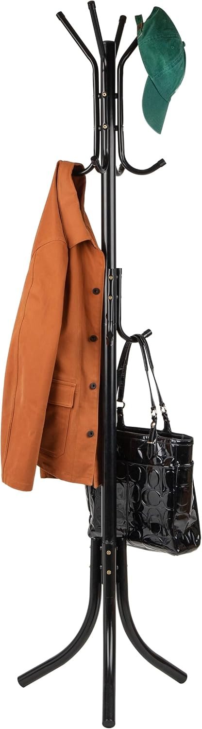 Freestanding coat rack, multi-tier organizer for office and entryway, metal.