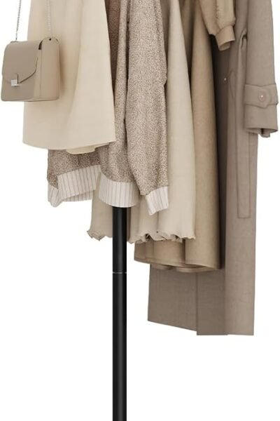 Freestanding coat rack, small clothes rack, modern clothing rail with rock slab base, heavy-duty metal coat tree for boutiques, hallway, entryway, living room.