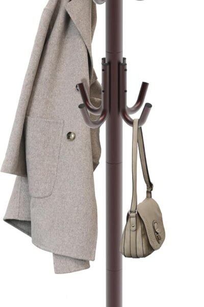 Standing coat/hat hanger organizer rack, 12 hooks, for entryway, bedroom, and hallway.