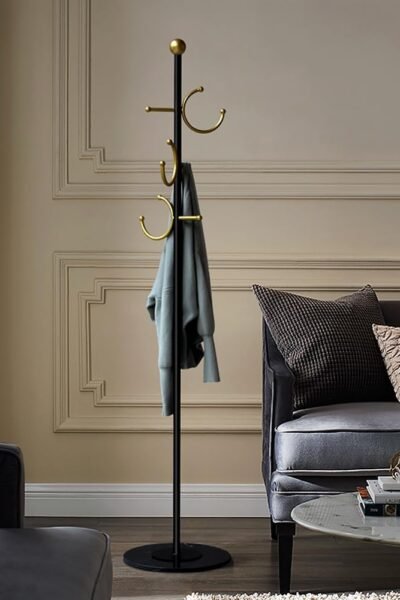 Modern coat rack with marble base, heavy duty with gold hooks, entryway coat rack stand, coat tree freestanding coat hanger stand for hanging clothes, hats, bags.