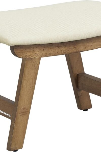 Padded foot rest under desk, solid wood frame, removable cover, for living room.