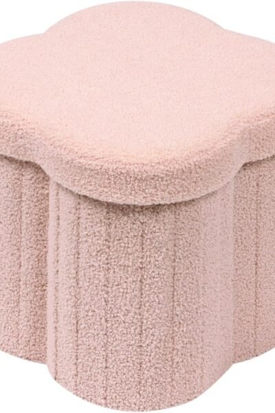 Storage ottoman cube, flower shaped foot stool, boucle ottoman seat for dorm room, faux teddy fur.