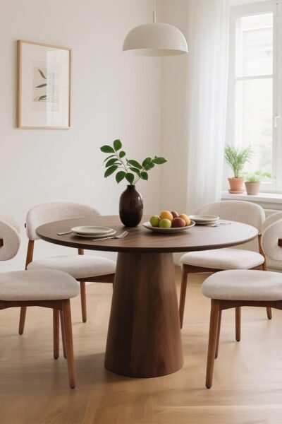 Dining chairs set of 4, fabric upholstered, wooden frame, curved back, farmhouse style, for kitchen, dining room, restaurant, cafe.