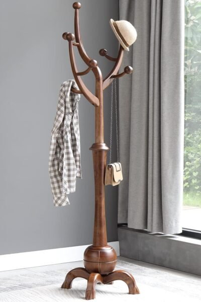 Wood coat tree rack with 8 hooks, creative tree branch-look design, standing coat rack clothes hanger stand with sturdy base for entryway, hallway, bedroom, load 160lb.