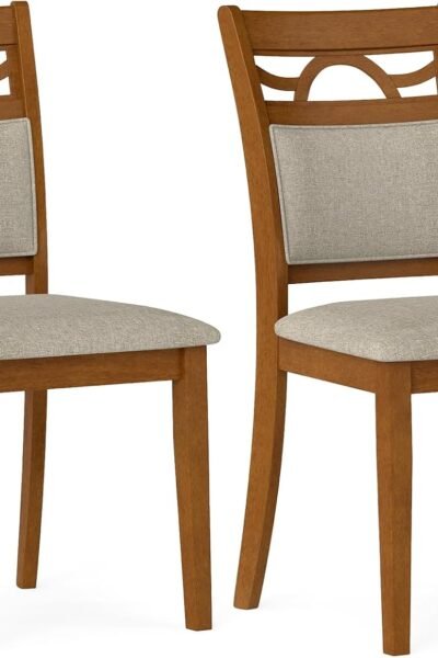 Dining chairs set of 2, solid rubberwood frame, upholstered fabric, comfortable backrest, farmhouse style, for dining room and restaurant.