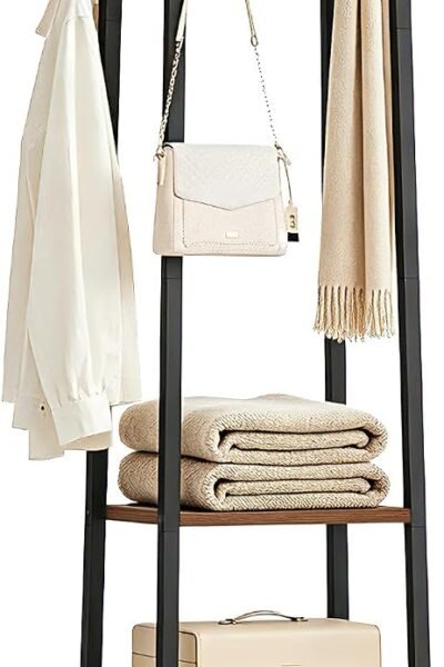Coat rack freestanding with 3 shelves and 7 hooks, coat stand, hall tree free standing, clothes rack stand organizer, industrial style.