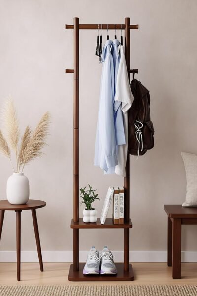 Wooden coat rack freestanding, standing coat rack tree clothes hanger stand with sturdy base for entryway, living room, bedroom, easy assembly.