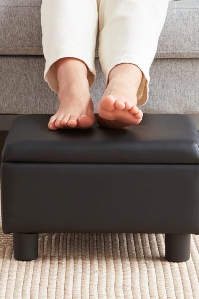 Under desk foot stool, padded foot rest for chair, faux leather small ottoman.