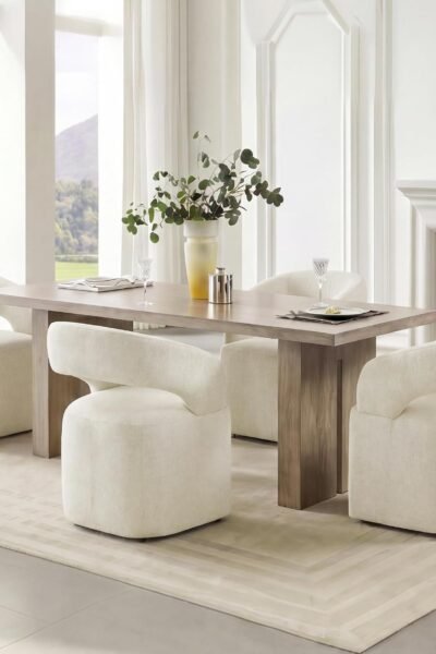 Dining chairs set of 4, upholstered linen fabric, hidden casters, rolling design, sturdy wood frame, 300lbs capacity, for kitchen and dining room.