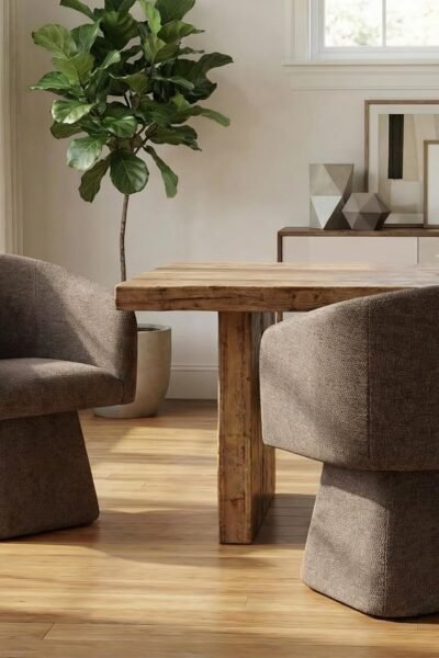 Dining chairs set of 2, swivel design, barrel back with arms, thickened cushion, soft chenille fabric, for dining room, living room, vanity.