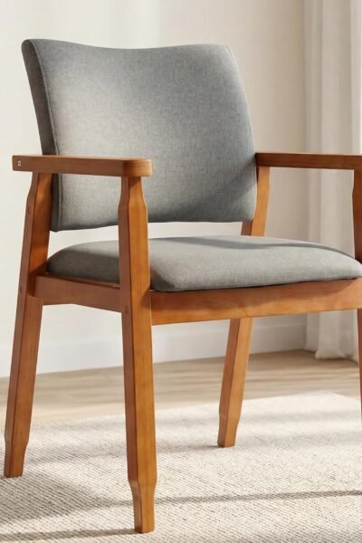 Dining chair with arms, solid wood frame, linen upholstery, 320lbs weight capacity, for kitchen, dining room, living room.