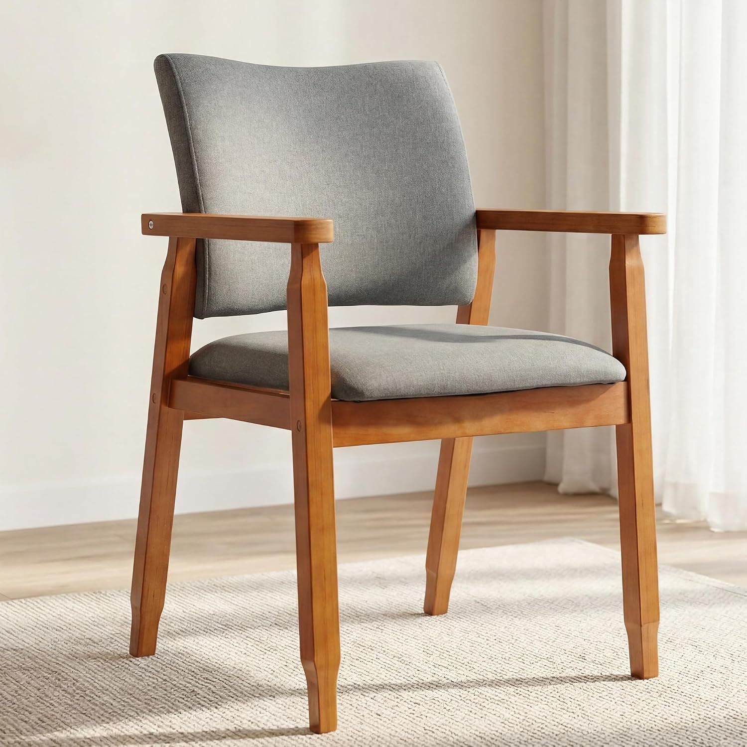 Dining chair with arms, solid wood frame, linen upholstery, 320lbs weight capacity, for kitchen, dining room, living room.