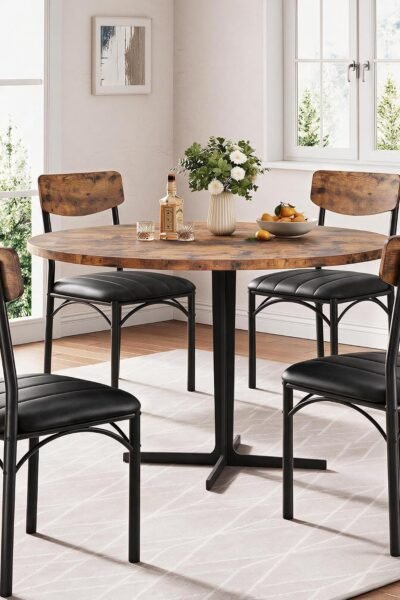 Dining chairs set of 4, PU leather upholstered, wooden backrest, thickened metal legs, industrial style, for dining and living room.