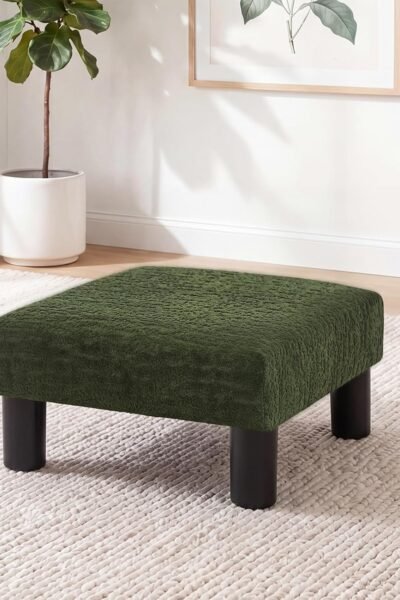 Small foot rest stool, velvet upholstered square footstool for under desk office living room.