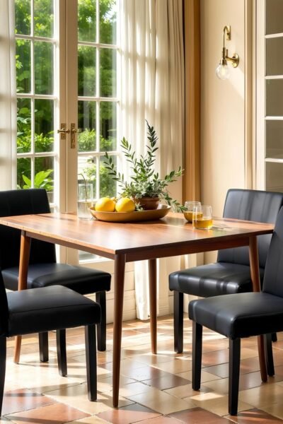 Dining chairs set of 4, faux leather upholstered, wooden legs, modern parson style, for dining room and kitchen.