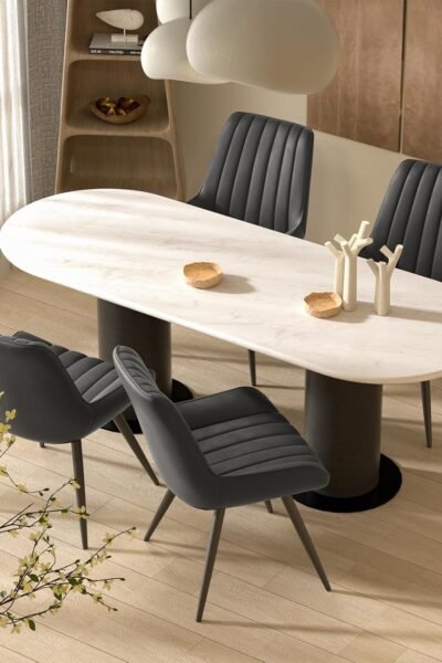 Dining chairs set of 4, upholstered fabric, thick cushions, metal legs, for dining room and kitchen.
