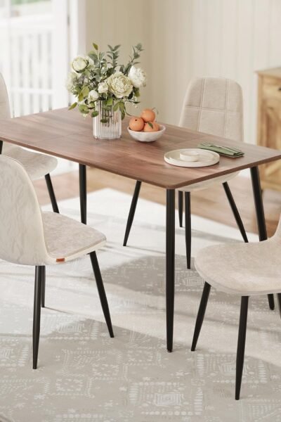 Dining chairs set of 4, metal frame, adjustable feet, easy to clean, chenille fabric and synthetic leather, for kitchen and dining room.