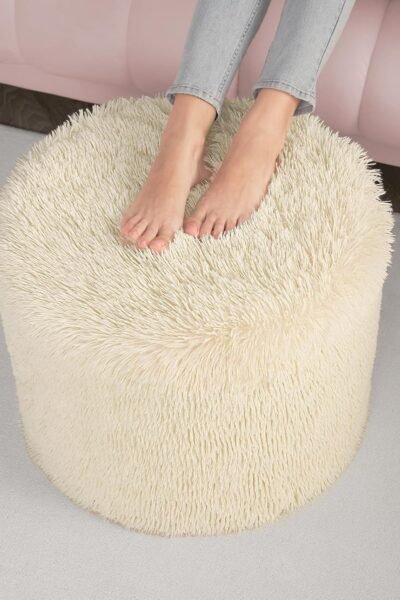 Round pouf ottoman foot rest, high-density one-piece foam, firm and stable, machine washable cover, for couch bedroom living room.