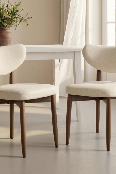 Dining chairs set of 2, upholstered kitchen chairs, solid wood legs, ergonomic curved backrest, built-in handle, mid-century modern, for kitchen, dining, vanity.