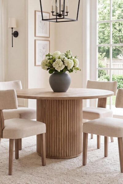 Dining chairs set of 4, upholstered linen, ergonomic curved backrest, solid wood legs, farmhouse accent, for home, apartment.