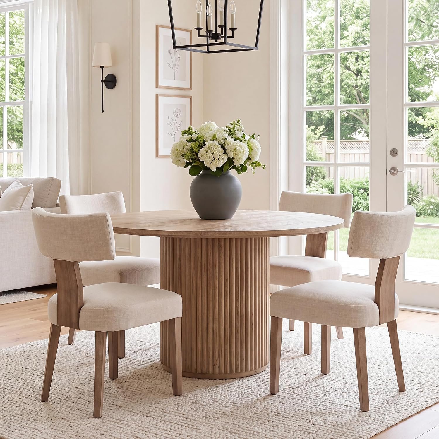 Dining chairs set of 4, upholstered linen, ergonomic curved backrest, solid wood legs, farmhouse accent, for home, apartment.