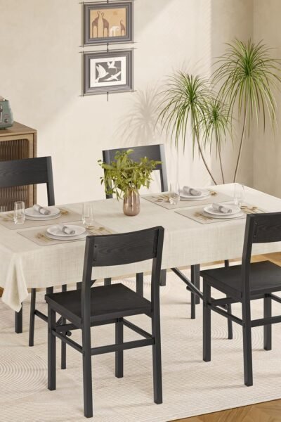 Dining chairs set of 4, thickened metal steel frame, slat back, rustic farmhouse style, for kitchen and dining room.